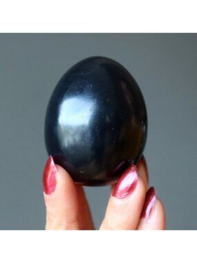 Black Obsidian Egg Protection Crystal Polished Volcanic Stone Natural Decor